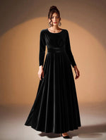 Robe Maxi en Velours à Manches Longues