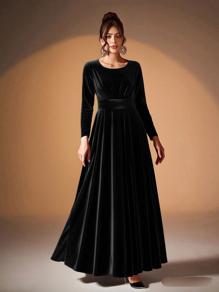 Robe Maxi en Velours à Manches Longues