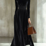 Marie — Robe Maxi en Velours Plissé