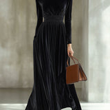 Marie — Robe Maxi en Velours Plissé