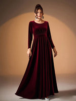 Robe Maxi en Velours à Manches Longues