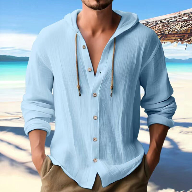 HOODED LINEN SHIRT FOR MEN