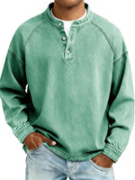 DENIM-LOOK HENLEY SHIRT FOR MEN