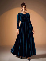 Robe Maxi en Velours à Manches Longues