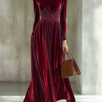 Marie — Robe Maxi en Velours Plissé