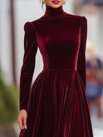 Robe Maxi en Velours à Col Montant