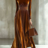 Marie — Robe Maxi en Velours Plissé