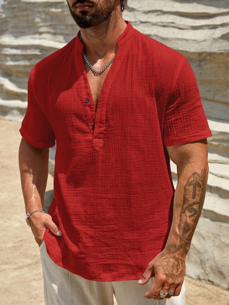 LINEN V-NECK SHIRT FOR MEN