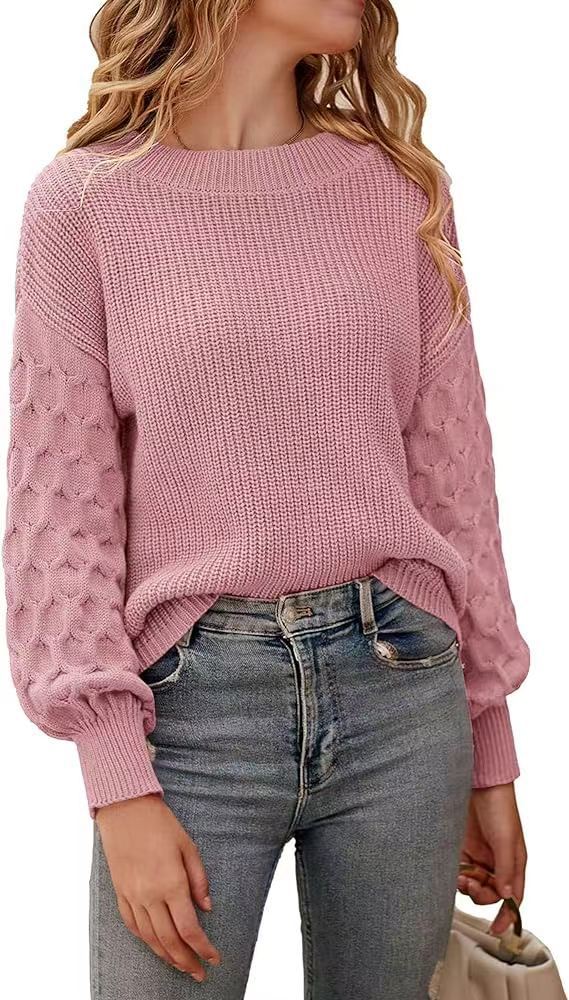 Caroline | Pull classique en grosse maille Rose, photo studio