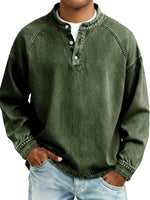 DENIM-LOOK HENLEY SHIRT FOR MEN
