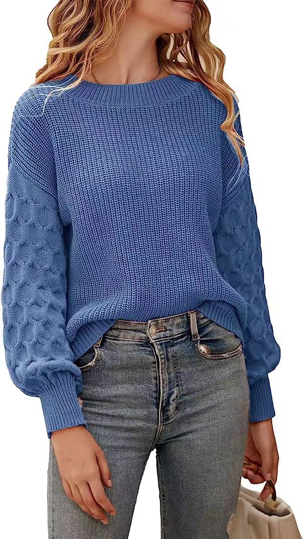 Caroline | Pull classique en grosse maille Bleu, photo studio
