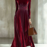 Marie — Robe Maxi en Velours Plissé