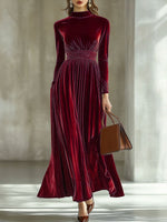 Robe Maxi en Velours Plissé