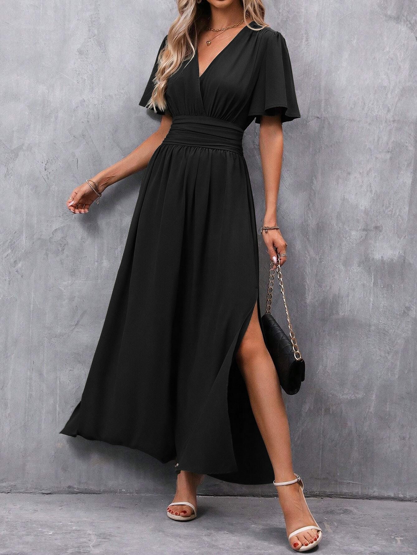 Bérangère | Robe habillée à l'allure décontractée Noir, photo studio