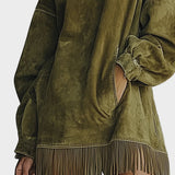Robe en suédine à col roulé et franges