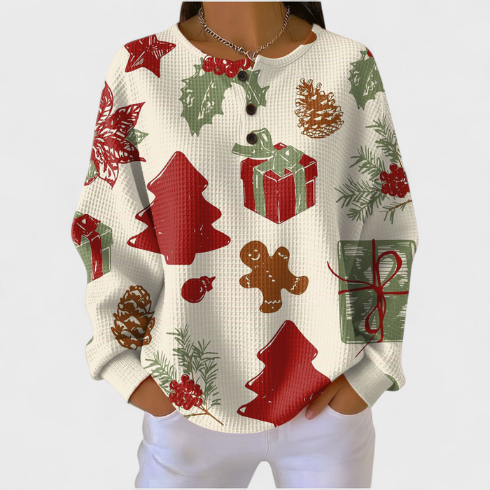 Pull Gaufré Crème Sapins et Pain d'Épices