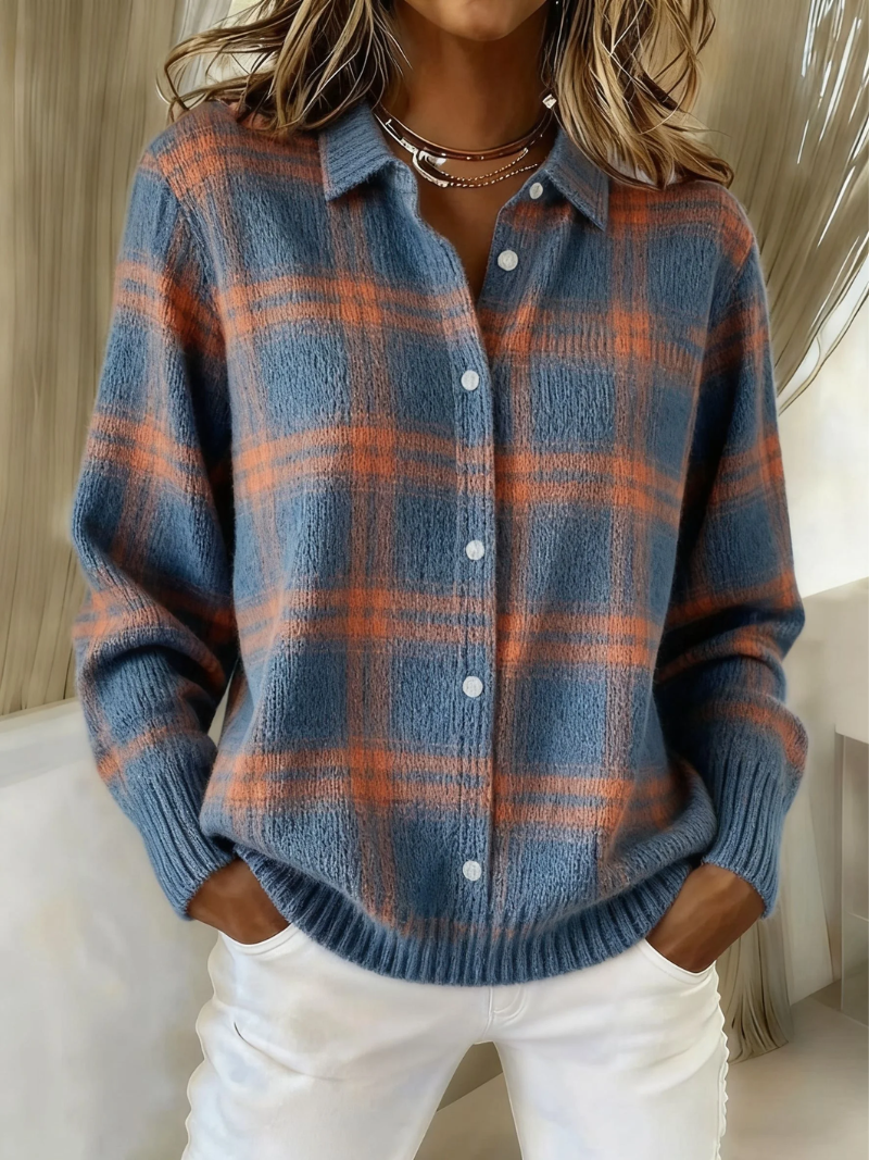 Cardigan à Carreaux Bleu Chaud - Bleu chaud