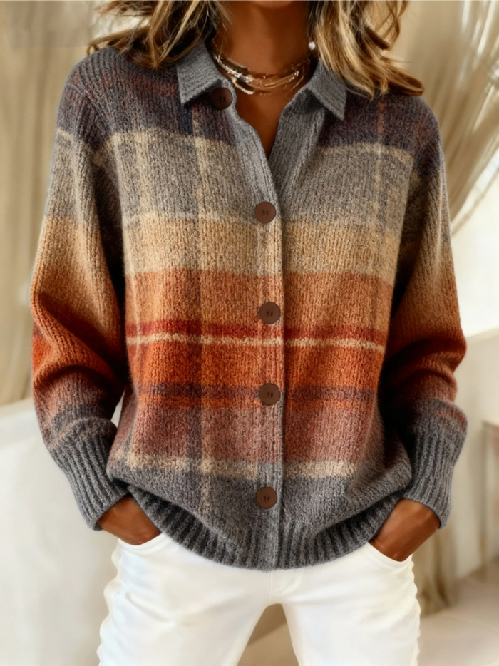 Cardigan Ombré à Carreaux Automne