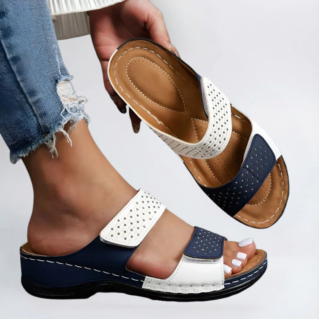Fantine | Sandales orthopédiques femme élégantes Blanc et Bleu