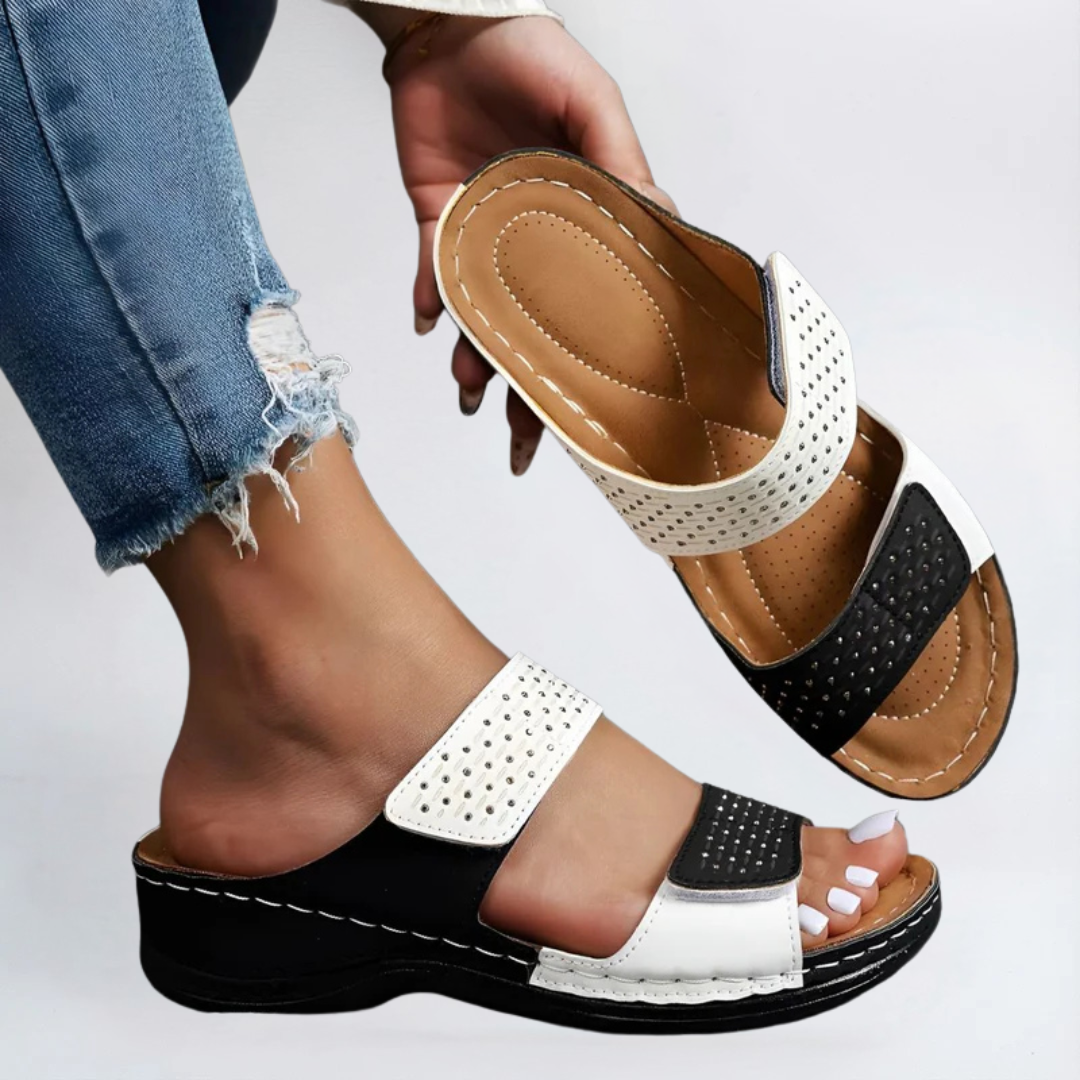 Fantine | Sandales orthopédiques femme élégantes Noir et Blanc
