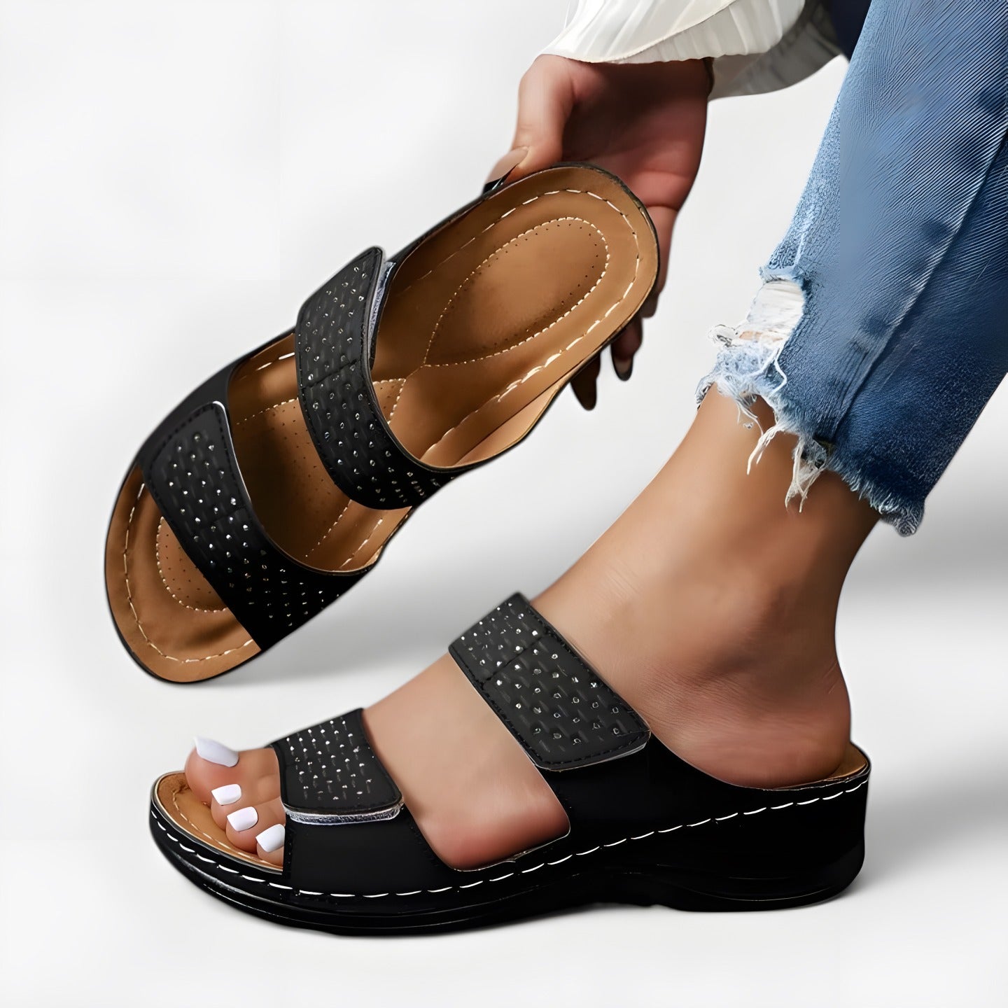 Chelrie | Sandales orthopédiques femme confortables Noir