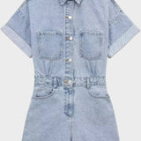 Short Salopette en Jean Structuré