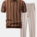 Ensemble — polo en maille rayée & pantalon fuselé coupe slim