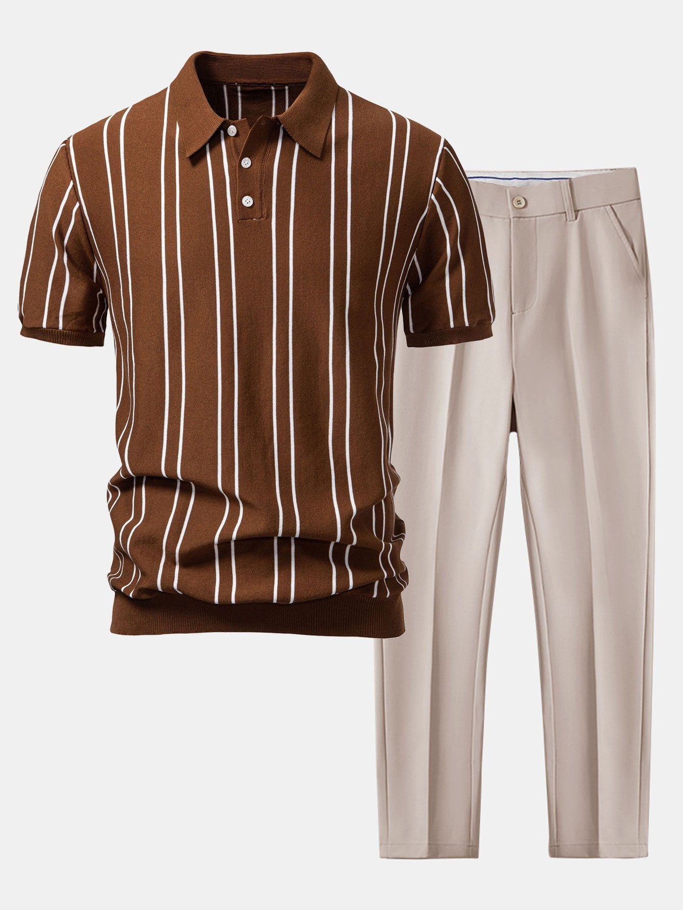 Ensemble — polo en maille rayée & pantalon fuselé coupe slim