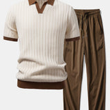 Ensemble — polo en maille texturée contrastante à col Johnny & pantalon texturé froissé