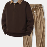 Ensemble Capucine — sweat à col polo en velours côtelé contrastant & pantalon en velours côtelé