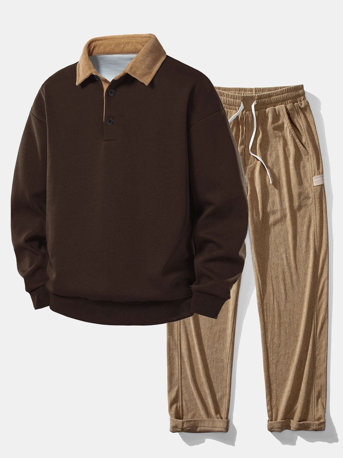 Ensemble Capucine — sweat à col polo en velours côtelé contrastant & pantalon en velours côtelé