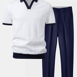 Ensemble — polo en maille jacquard géométrique contrastante & pantalon fuselé coupe slim