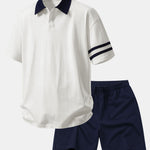 Ensemble — polo à col contrastant coupe décontractée & short en coton à cordon