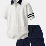Ensemble — polo à col contrastant coupe décontractée & short en coton à cordon
