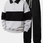 Ensemble — sweat à col polo color block & pantalon de jogging à plis