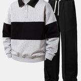 Ensemble — sweat à col polo color block & pantalon de jogging à plis