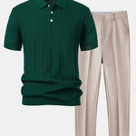 Ensemble — polo en maille jacquard rayée & pantalon fuselé coupe slim