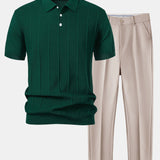 Ensemble — polo en maille jacquard rayée & pantalon fuselé coupe slim