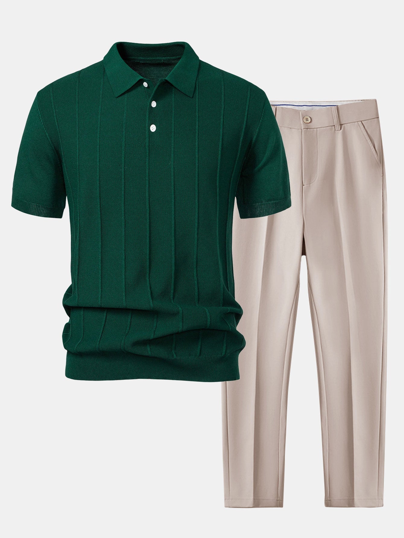 Ensemble — polo en maille jacquard rayée & pantalon fuselé coupe slim
