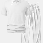 Ensemble — polo en maille jacquard à vagues et col V & pantalon côtelé à jambe droite