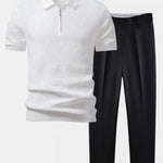 Ensemble — polo zippé en maille texturée à losanges & pantalon fuselé