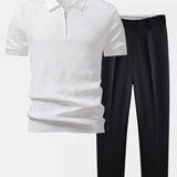 Ensemble — polo zippé en maille texturée à losanges & pantalon fuselé