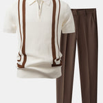 Ensemble — polo gaufré zippé en maille contrastante & pantalon fuselé coupe slim