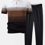 Ensemble — polo en maille rayée dégradée & pantalon fuselé coupe slim