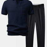 Ensemble — polo gaufré à col Johnny et poche & pantalon fuselé coupe slim