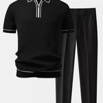 Ensemble — polo gaufré zippé en maille à bordure contrastante & pantalon fuselé coupe slim