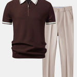 Ensemble Améline — polo zippé en maille contrastante & pantalon fuselé coupe slim