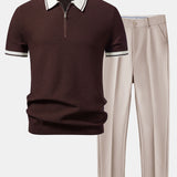 Ensemble Améline — polo zippé en maille contrastante & pantalon fuselé coupe slim