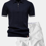 Ensemble — polo zippé en maille à bordure contrastante & short chino à taille élastique