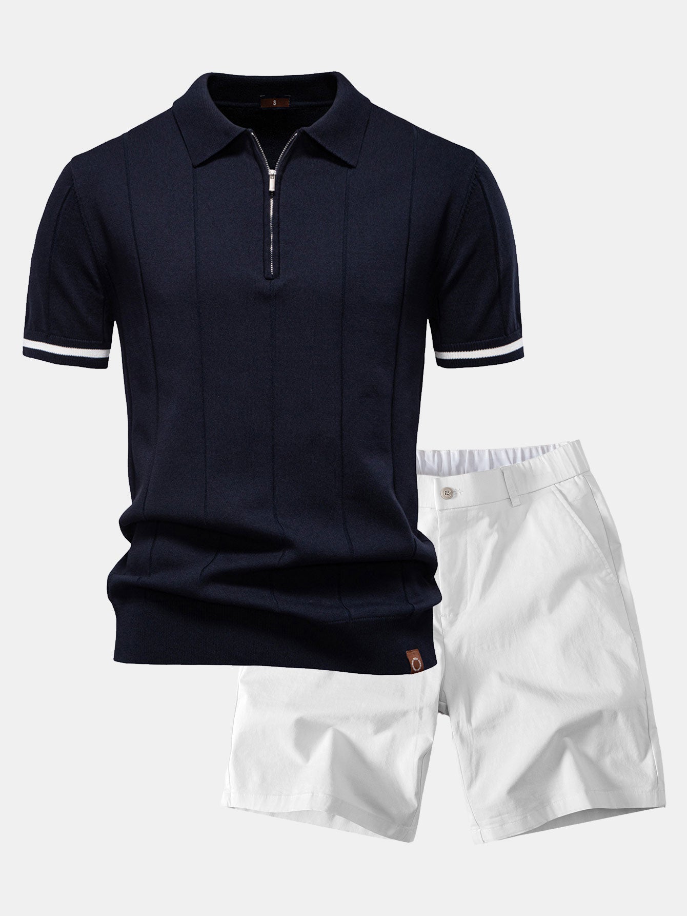 Ensemble — polo zippé en maille à bordure contrastante & short chino à taille élastique